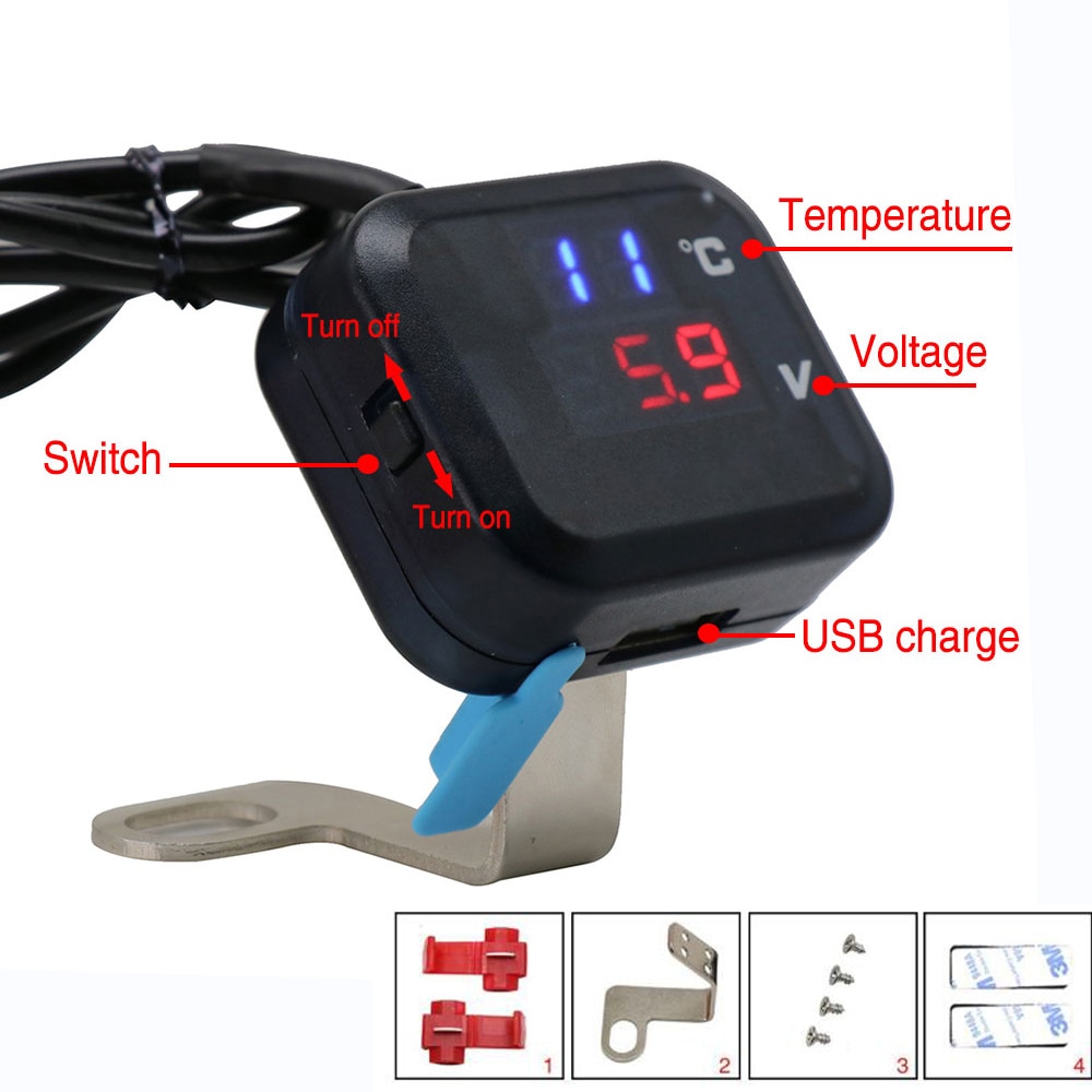 3 In 1 Digitale Motorfiets Temperatuurmeter Koso Moto Voltmeter Dc 8.0 ~ 30.0 V Met Usb-poort Opladen