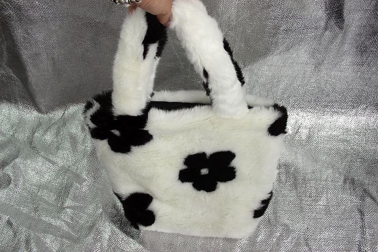 Vintage femmes sacs à main en peluche hiver dames petits sacs à bandoulière mignon fleur motif femme Mini fourre-tout pochette sac à main: flower big