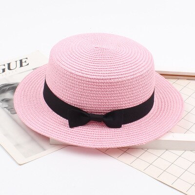 Sombrero de playa Simple de verano para mujer, sombreros casuales para mujer, corbata de lazo con borde plano, sombrero de paja para niñas, sombrero de Sol para deportes de natación, para adultos: Water pink