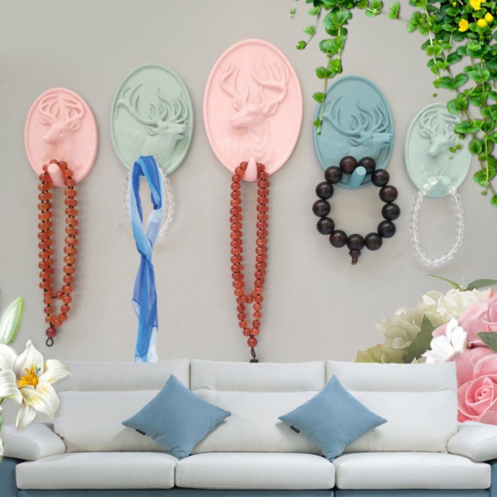 Crochet auto-adhésif pour tête de cerf | Résine 3D de Style nordique, crochet autocollant Mural Art Mural, crochet à stickers