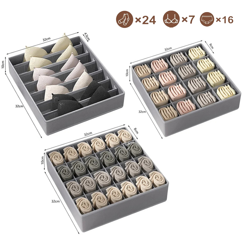 1-2Stck Unterwäsche Lagerung Boxen Socken Kleidung Lagerung Organizer Vlies Stoff Schublade Typ Höschen Drei-stück einstellen Kasten Kasten Hause: Tiefe Blau