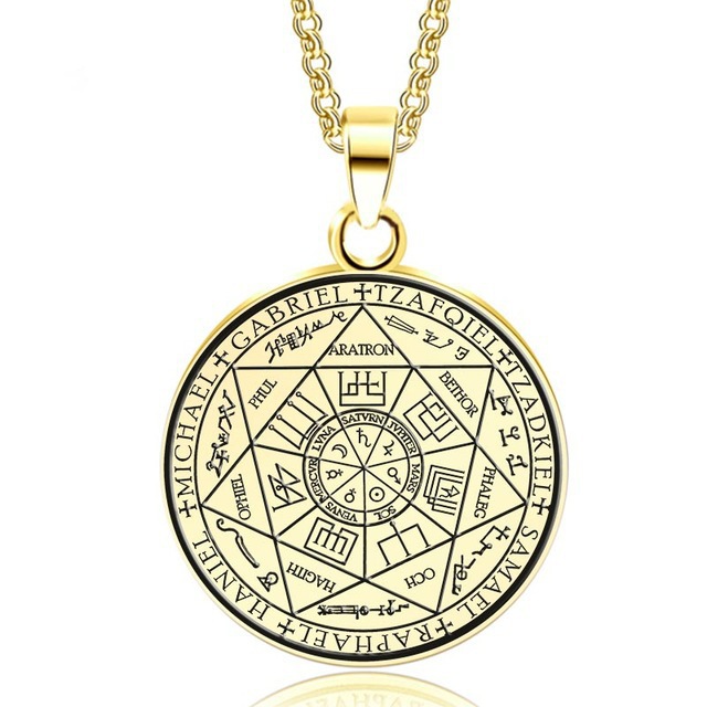 Collar de pentagrama de brujería de acero inoxidable para hombre, colgante de Tetragrammaton judío y hebreo, amuleto de solmón, joyería: Latón Plateado