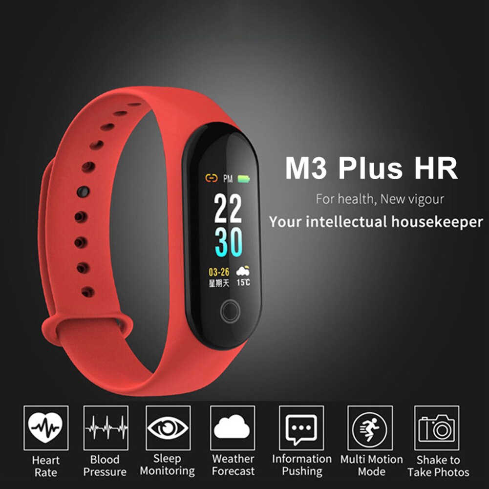 M3 Plus HR Waterproof Heart Rate and Blood Pressure Monitor Fitness Tracker Neutral Smart Sports Bracelet For Android iOS