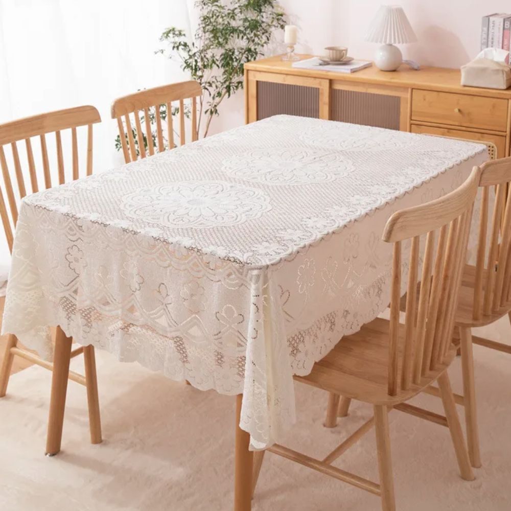 Elegancki Antyczny Koronkowy Ażurowy Obrus Haftowany Kwiatowy Europejski Pokrowiec na Stół Biały Uniwersalny Ślubny Obrus Bankietowy