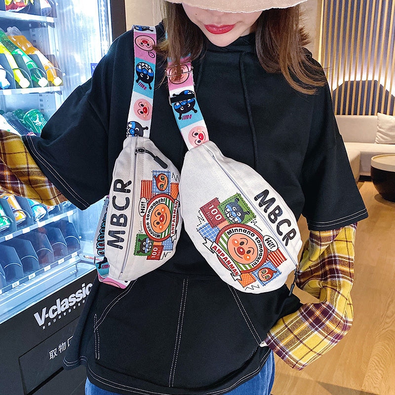 NiceMix streetwear Donne Del Fumetto del Sacchetto Della Vita di Modo di Marea ins Stile Studente Borsa di Tela Carino Ragazza anca salto Nuovo Petto Diagonale borsa