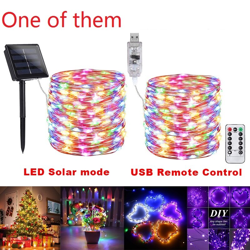 100/200 Led Solar Light Outdoor Waterdichte Solar String Lights Fairy Lamp 8 Modi Christmas Party Decor Tuin Licht: colored light / 10m100led USB remote