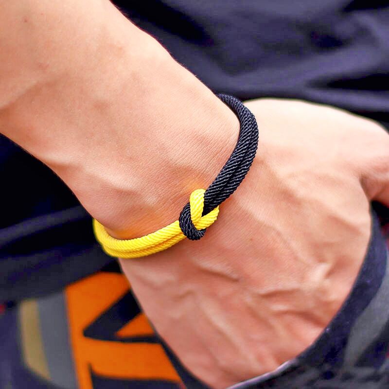 Niet Colorblock Koord Ketting Armband Mannen Roestvrij Staal Magentische Gesp Geel Blauw Braclet Ukraine Symbool Erkek Bileklik