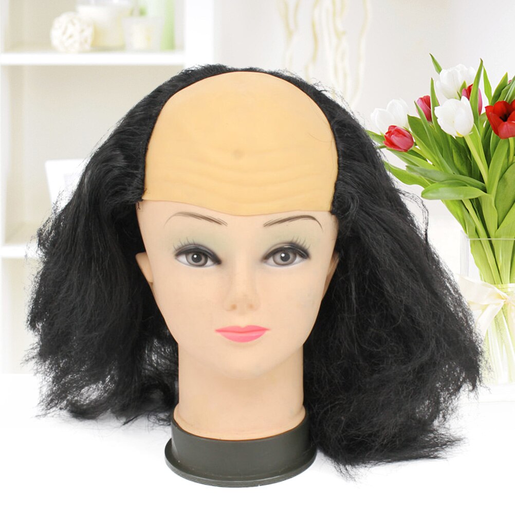 Bald Wig Funny Old Lady Wigs Masquerade Supplies Wig Head Mask Costume (Black)