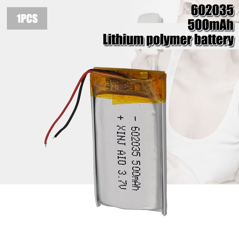HXJNLDC DC 3.7V 430mAh 602035 oplaadbare lithium-polymeerbatterij, geschikt voor doe-het-zelf 3.7-5V elektronische producten met ingebouwde 2-draads batterijvervanging en LED-verlichting