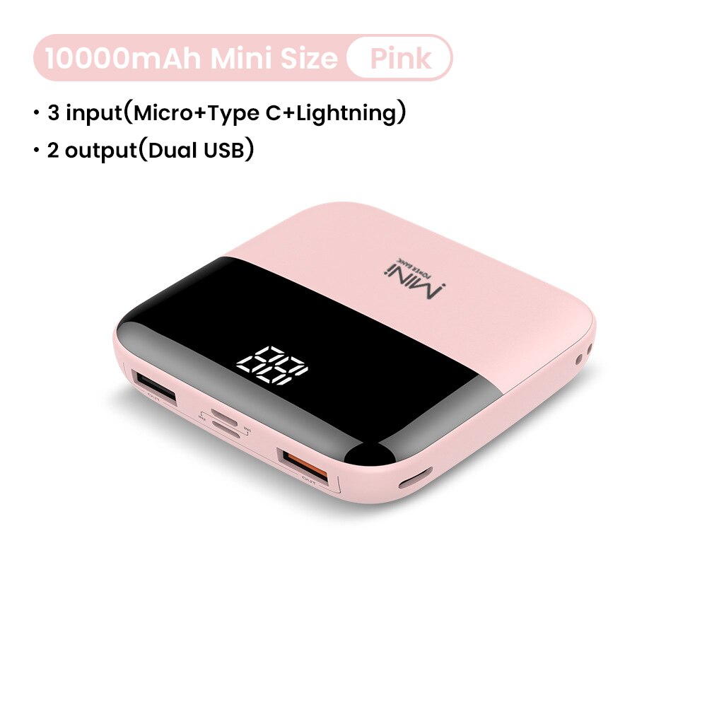 Mini Macht Banken 10000Mah Voor Iphone 12 Led Power Display Mini Power Bank Draagbare Externe Batterij Oplader Powerbank Voor xiaomi: PINK