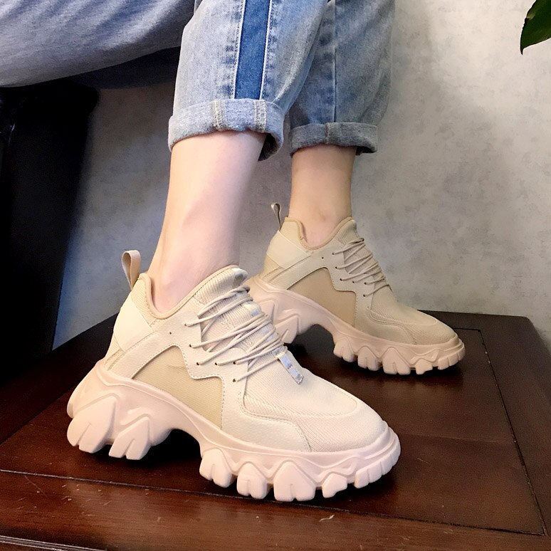 Dikke dad sneakers dames jogging sportschoenen voor dames vulkaniseren schoenen voor dames sportschoenen dames platform sneakers dames: Khaki / 6