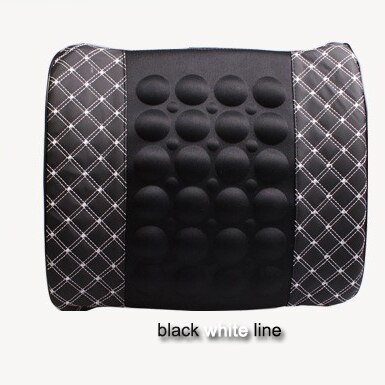 Cojín de soporte Lumbar para masaje de coche eléctrico, almohada de masaje de asiento para silla de oficina, accesorios de cuero de PU para interior de coche: black white line