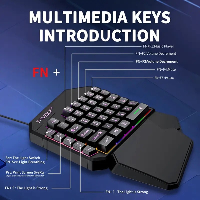 2-in-1-Tastatur- und Maus-Set, ergonomische kabellose Gaming-Tastatur, 7 RGB-Hintergrundbeleuchtung und programmierbare Tasten für PC/Laptop