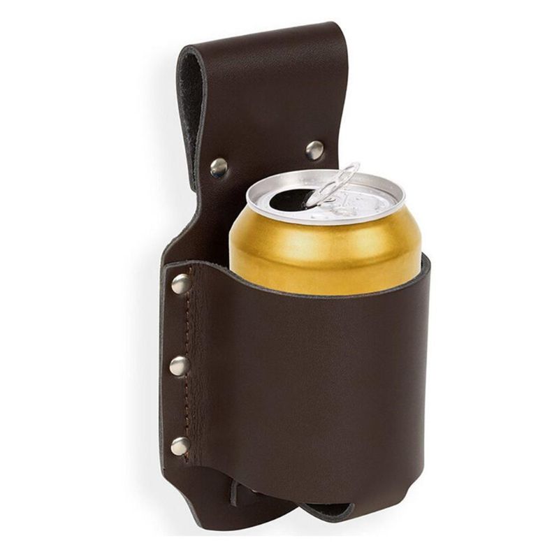 Portable PU Leather Beer Holster Metal Waist Belt Bag Handy Wine Bottles Beverage Can Holder