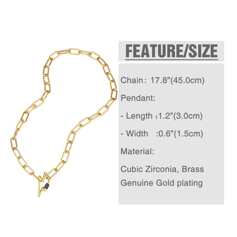 FLOLA Karabiner Schloss Blitz Bolzen Halskette Für Frauen Geometrische Rechteck Oval Herz Halskette Anhänger Gold Kette Schmuck nker61