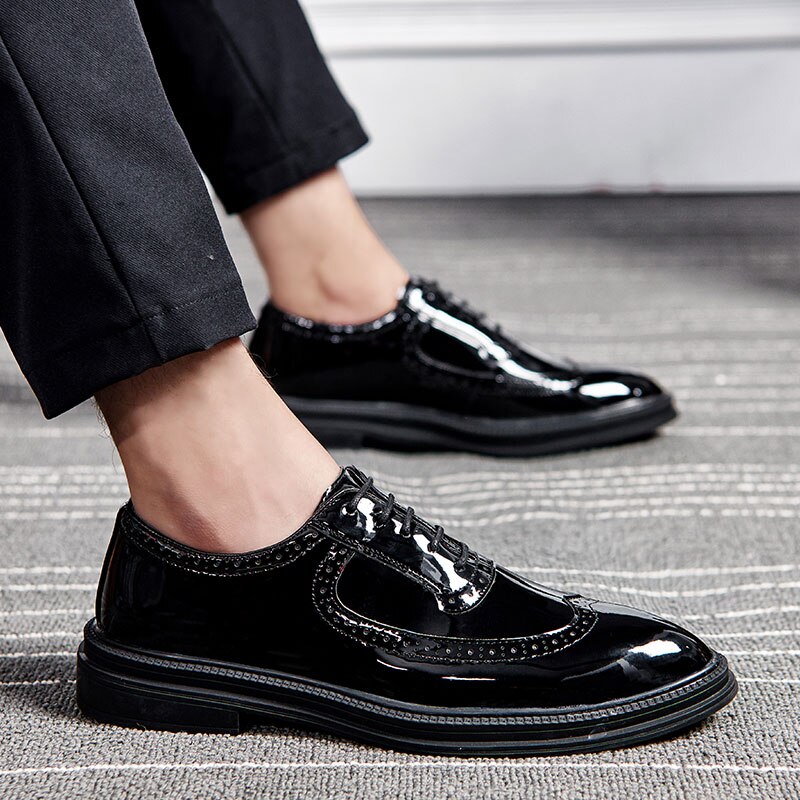 Herre mærke afslappet bryllupsfest kjole udskæring bullock laksko herre sort oxford sko brogue sneakers