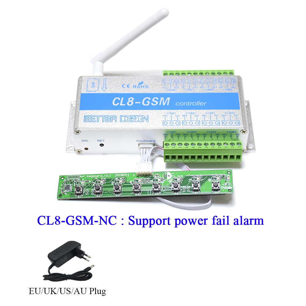 GSM Remote Controller ON/OFF Switch CL8-GSM 8 Channel Relay Output Support Temperature Humidity Monitoring: CL8-GSM-NC