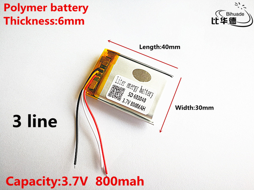 3 líneas de buena , 3,7 V,800mAH,603040 polímero de iones de litio/batería de iones de litio para juguete, Banco de energía, GPS,mp3,mp4