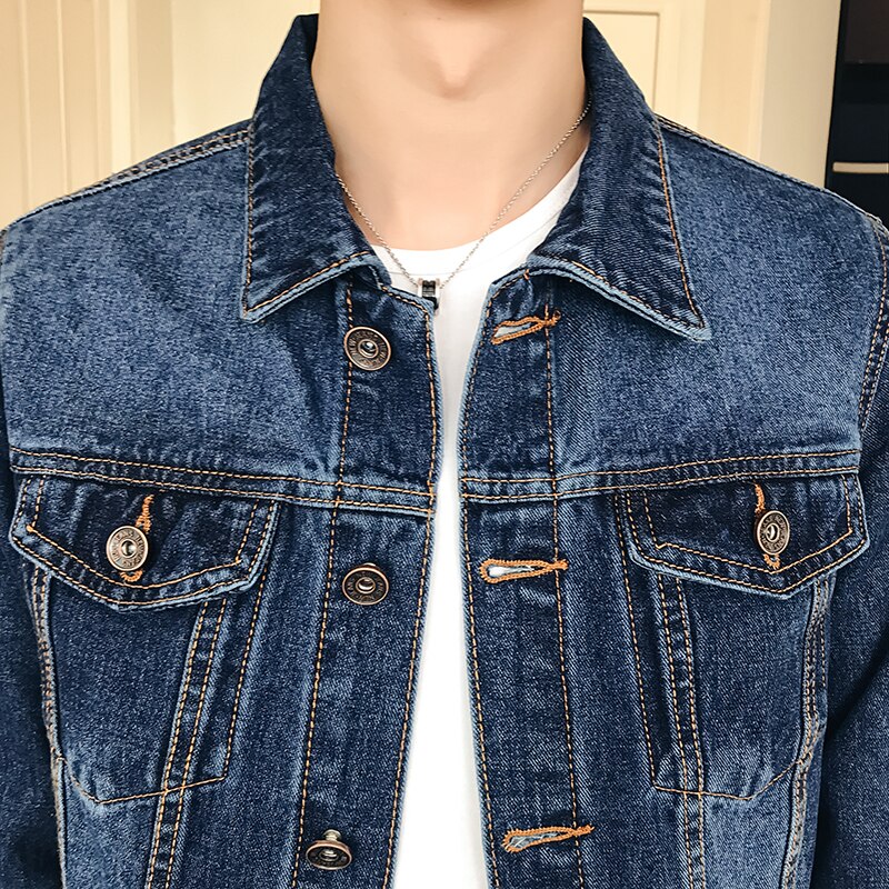 Lente Denim Jas Heren Jas Donkerblauw Casual Denim Jassen Katoen Turn-Down Kraag Mode Uitloper Denim Jas Voor man, 802