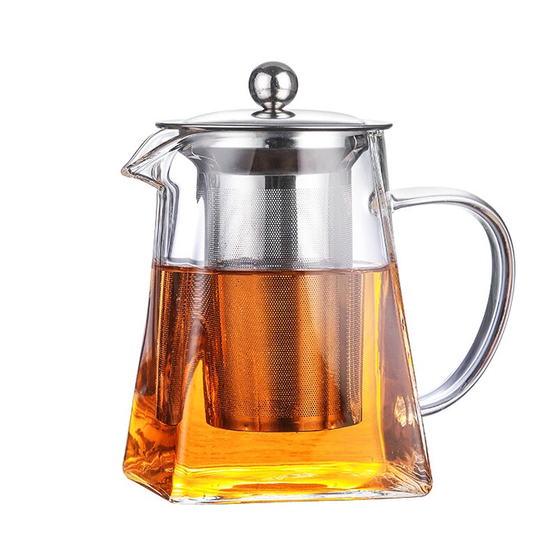 Glass Teapot Heat Resistant Square Glass Teapot With Tea Infuser Filter Milk Flower Tea Pot