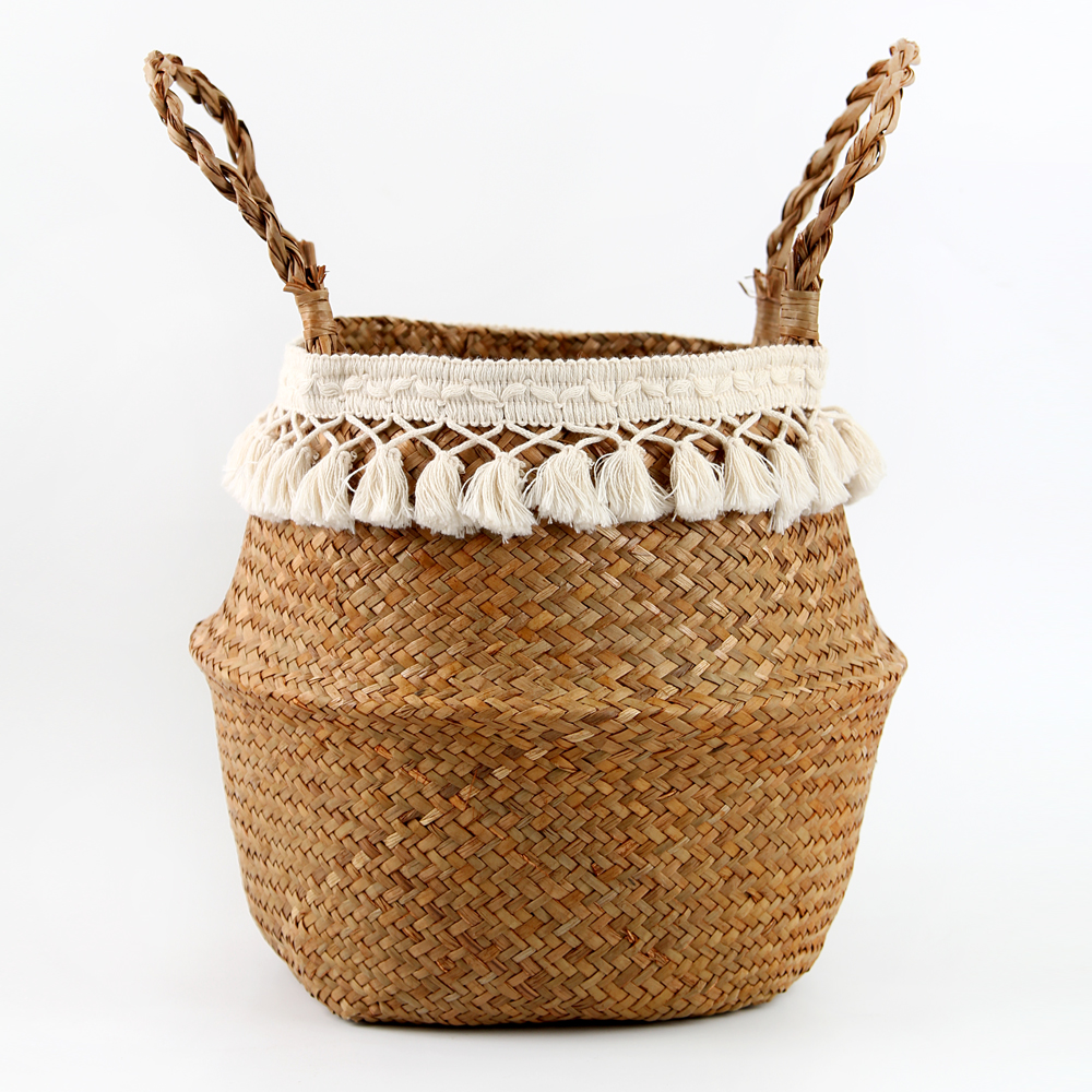 Nordisk macrame flet kurv panier osier cesta mimbre vasketøjsopbevaringskurve søgræs kurv: D