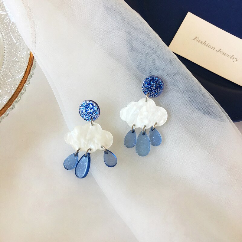 Koreaanse Stijl Witte Wolk Water Stud Oorbellen Voor Vrouwen Crystal Stars Boog Asymmetrie Oorbel Meisje Wedding Party Sieraden: 5