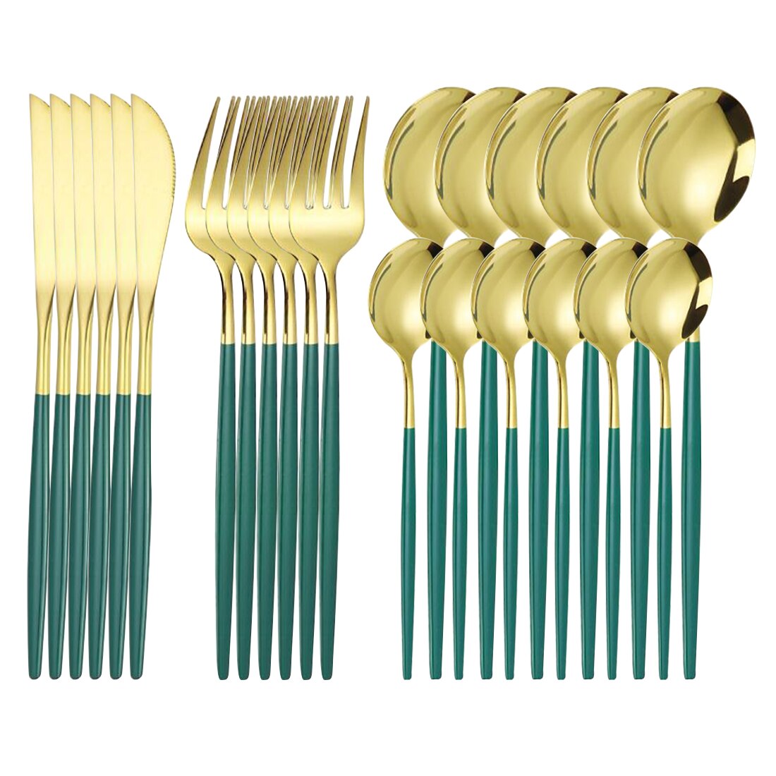 24Pcs Platinum Gold Kitchen Tableware Set Cutlery Set Stainless Steel Dinnerware Set Gold Knife Fork Spoon Dinner Set Dishwashe: 24pcs-dark green