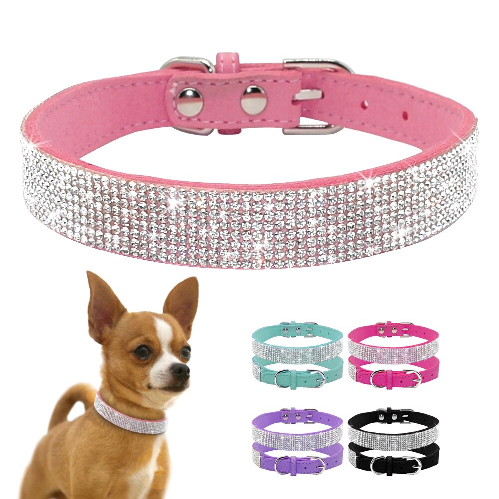 Bling Rhinestone Puppy Cat Collars Adjustable Leather Collar For Small Medium Dogs Cats Chihuahua Pug S M L Size