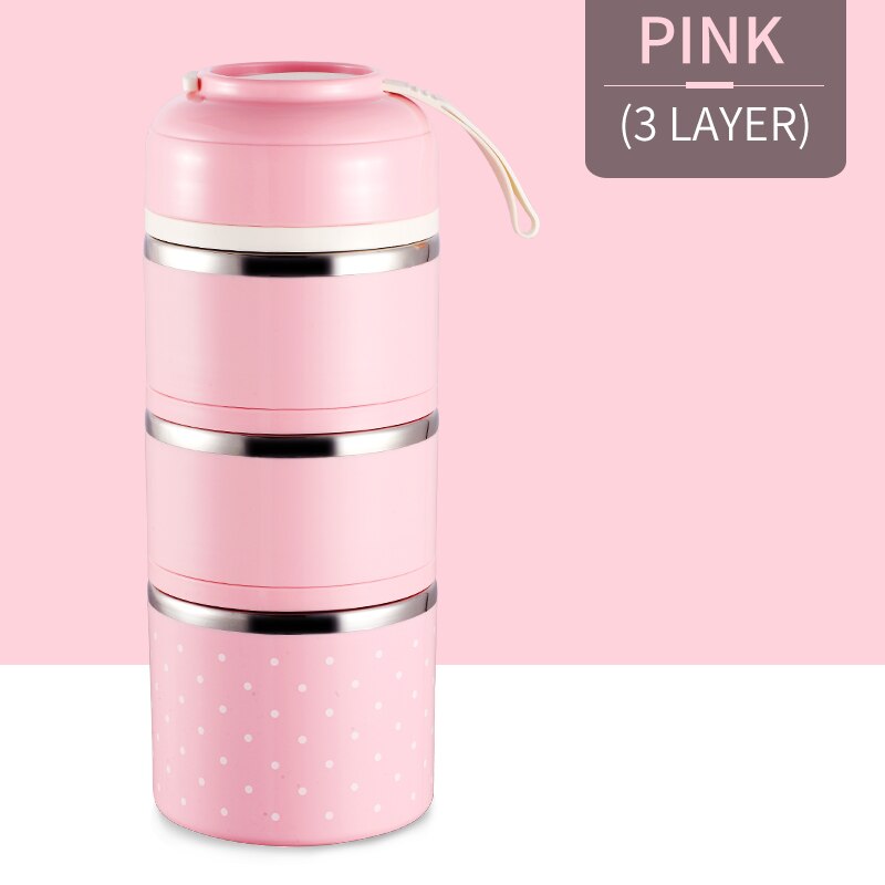 Leuke Japanse Thermische Lunchbox Lekvrije Rvs Bento Box Kids Draagbare Picknick School Voedsel Container Keuken Benodigdheden: Pink 3 Layers