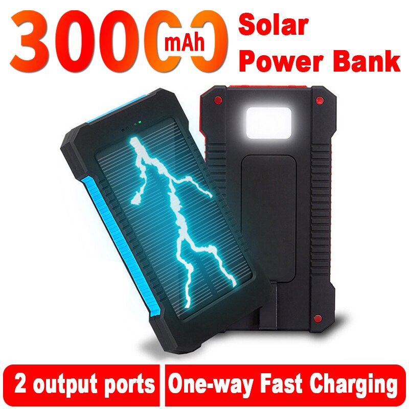 Batería Externa de carga rápida para móvil, cargador Solar de 30000mAh, PD15W, resistente al agua, con linterna, para viajes al aire libre, Xiaomi y iPhone