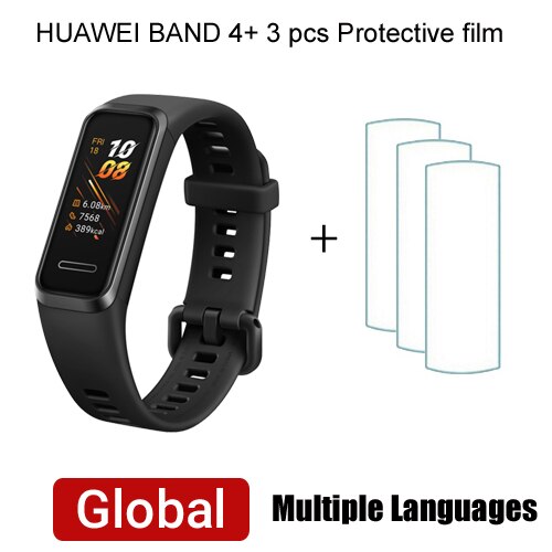 Huawei Band 4 Smart Band Mehrere Sprachen Tracker Smart Uhr Herz Rate Gesundheit Monitor Neue Uhr Gesichter USB stecker Lade: Black add 3pcs film