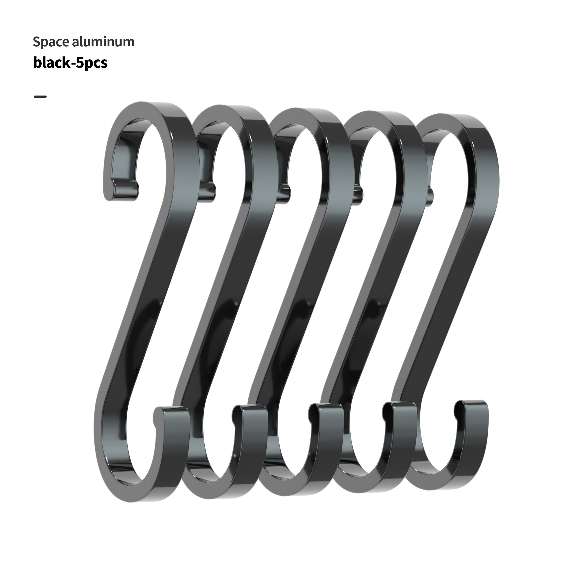 1/5/10Pcs S en Forme De Crochet En Aluminium D'espace Crochets De Stockage En Métal Crochet Fermoir Porte-Crochets Suspendus Rangement Outils: 5pcsBlack