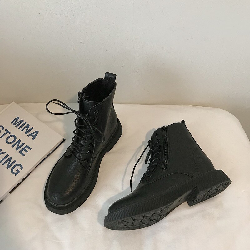 Retro Martin boots female British wind side zipper motorcycle boots casual short boots wild trend flat boots