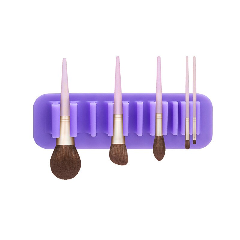 Silicone Makeup Brush Holder Wall-Mounted Soft Durable Reusable Convenient Easy Operation Suit for Bathroom Bedroom G10: Purple