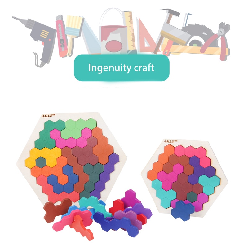 Træ puslespil iq spil intelligent tangram hjerneteaser desktop pædagogisk geometri børn sekskant barn voksen legetøj