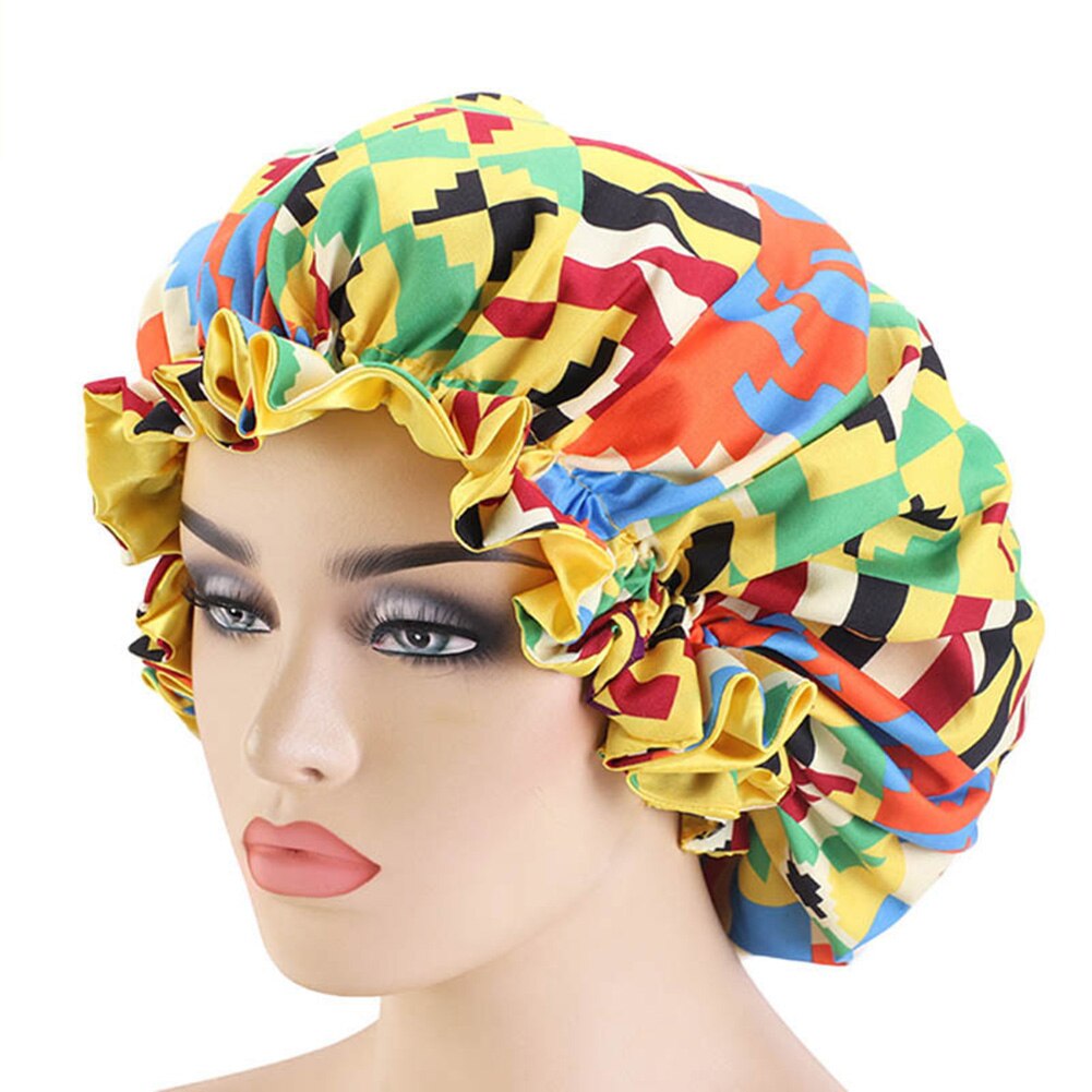 Frauen Afrikanische Blumen- drucken Satin- Nacht Schlaf Motorhaube Hütte Haarpflege Kappe Kopf wickeln Große Kopf Tragen Damen Headwrap Haar pflege Hütte