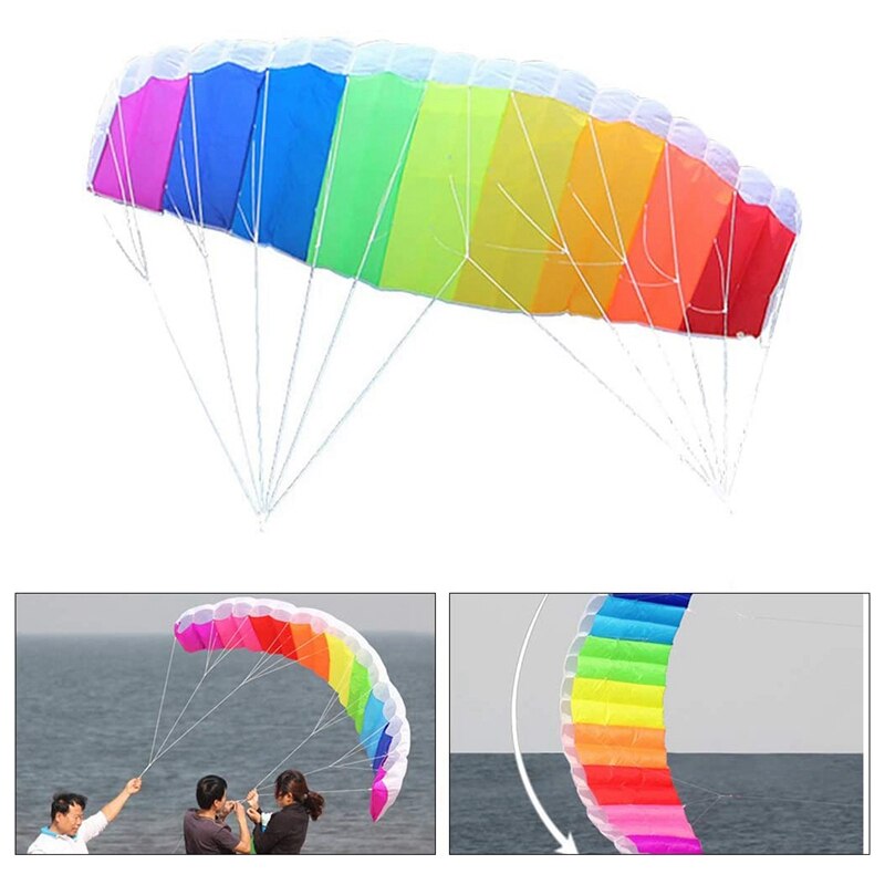 Regenbogen-kites 1.4m kiteboarding doppelleinen zum fliegen doppelleinen betäubungskontrollbar für kinder erwachsene outdoor-aktivitäten