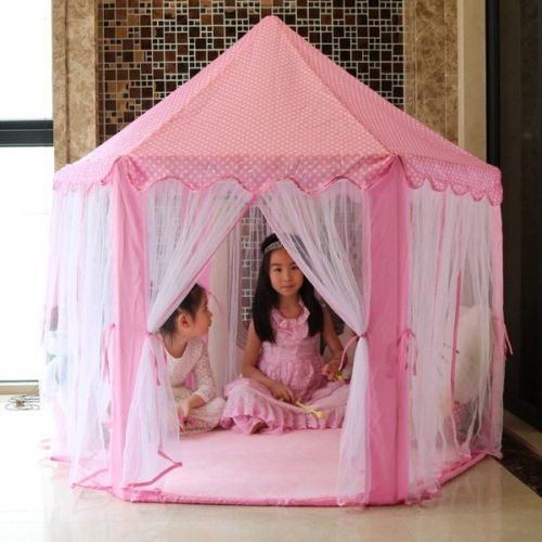 Søde sekskant legehus piger prinsesse slot børn børn stort indendørs legetelt (lyserødt)