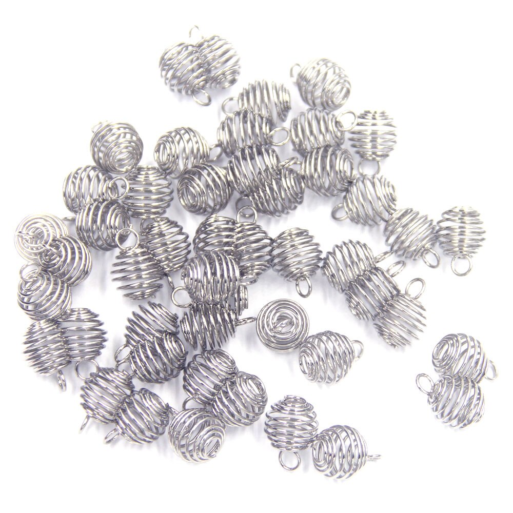 50 Lantaarn Lente Spiral Bead Cages Hangers Zilver Goud Brons Gunmetal Kleur Legering Voor Ketting Sieraden Diy Vinden Charms 9mm