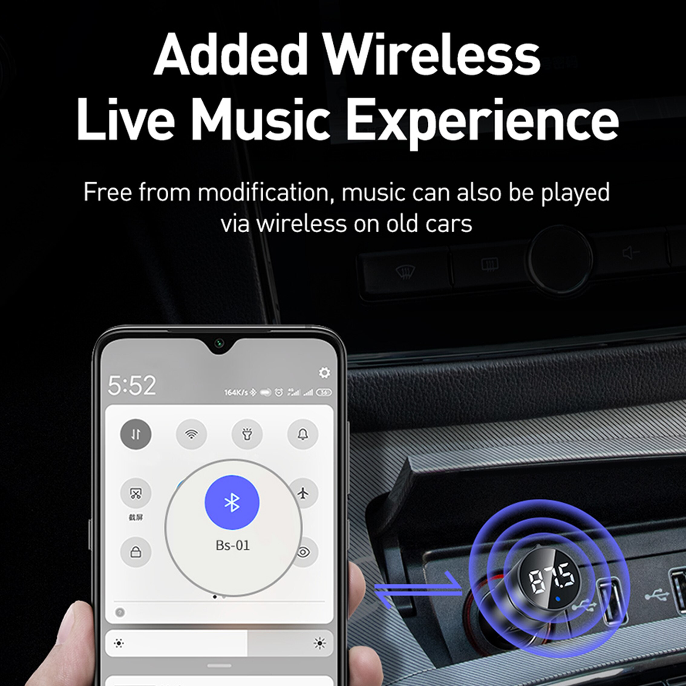 Baseus 3.1A Autolader Bluetooth 5.0 Adapter Fm-zender Draadloze Audio Ontvanger Mobiele Telefoon Oplader Voor Iphone Samsung