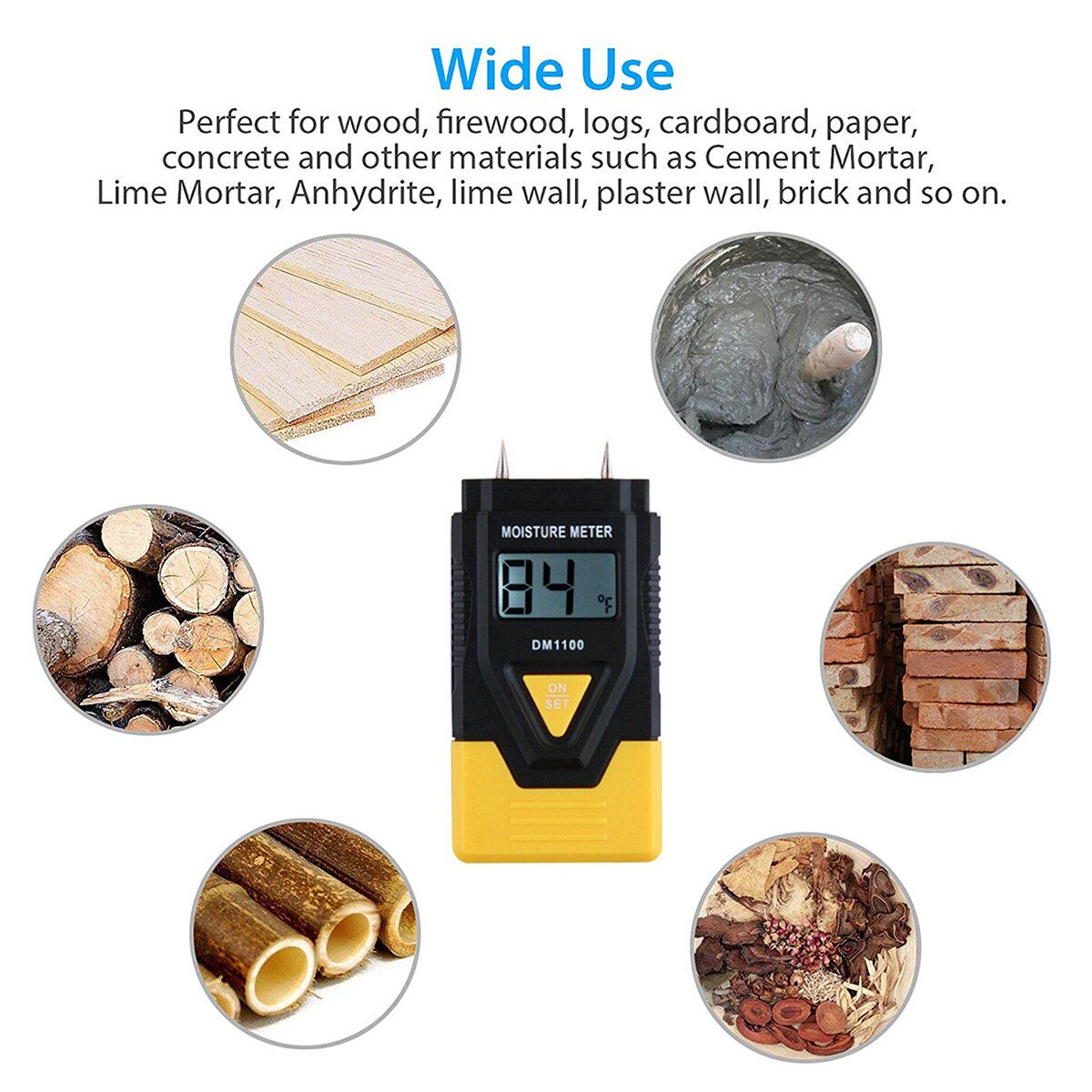 ANENG 3-In-1 Digital LCD Damp Moisture Meter Tester For Wood Timber Plaster Logs Thermometer