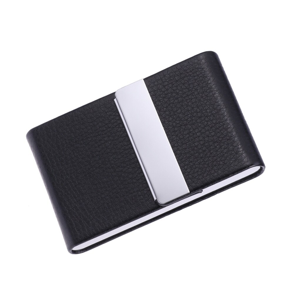 Big Capacity Vertical Section Business Name Holder Credit Holder Unisex Visit Case Metal Wallet PU Leather Solid Steel B: Black