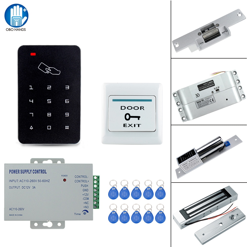 Rfid adgangskontrol låsesystem kit sæt 125 khz em kortlæser med 180kg magnetisk lås/elektrisk slaglås til hjem/kontor