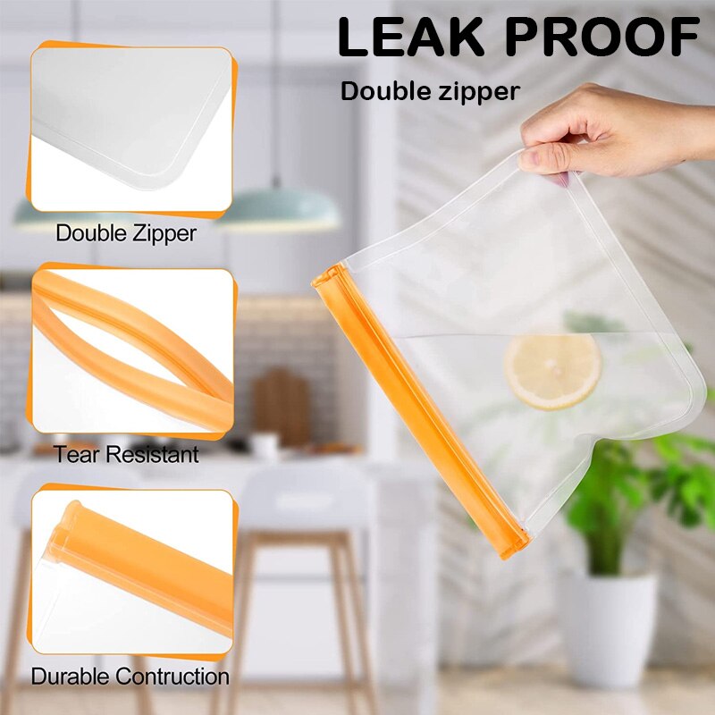 Reusable Food Container Bags Large Reusable Freezer Bags BPA Free, Leak Proof Plastic Gallon Bags For Fruit And Vegetable Snacks