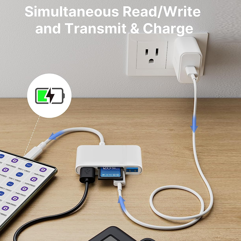 USB C To SD TF Card Reader 6 In 1 USB-C Memory Card Reader Adapter With 30W Charging Port USB 3.0 Female OTG Adapter