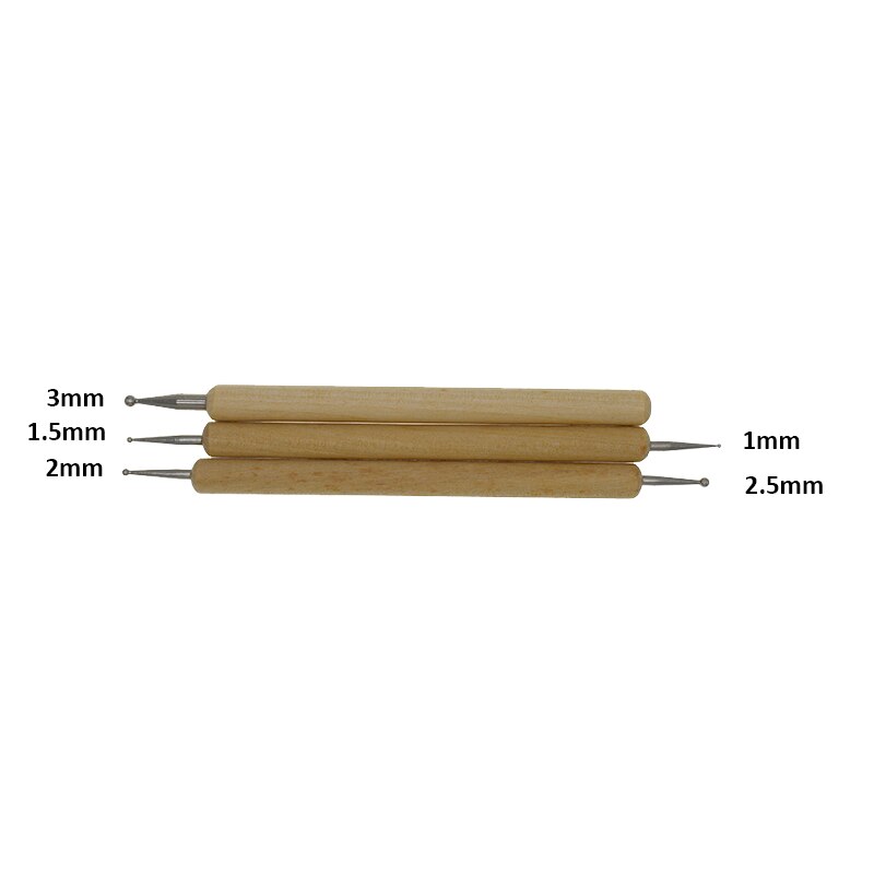 3 unids/set bola de madera de herramienta puntero de patrón con relieve escultura de arcilla talla cariñosa de Arte de uñas