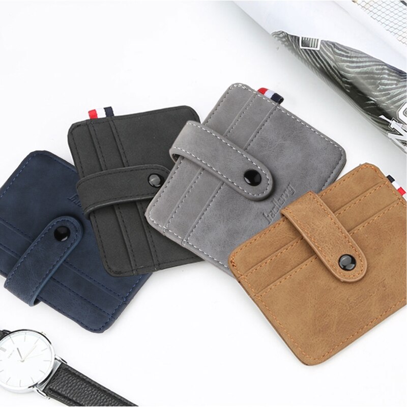 1Pc Retro Button Purse Mannen Lederen Dunne Slanke Business Wallet Id Credit Card Holder