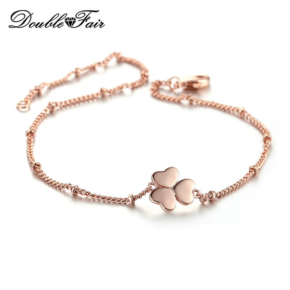 Double Fair Romantic Sweet Hearts Shape Bracelets & Bangles Rose Gold Color Jewelry for Women Wedding Party DFH142: H142