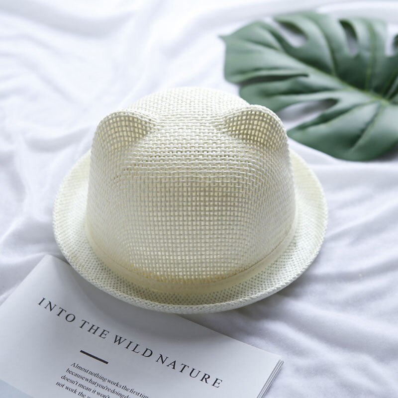Nette Baby Hut Mit Ohren Sommer Stroh Mesh Baby Mädchen Junge Hut Kinder Snapback Baseball Cap Kinder Strand Sonnenhut: style 2 white