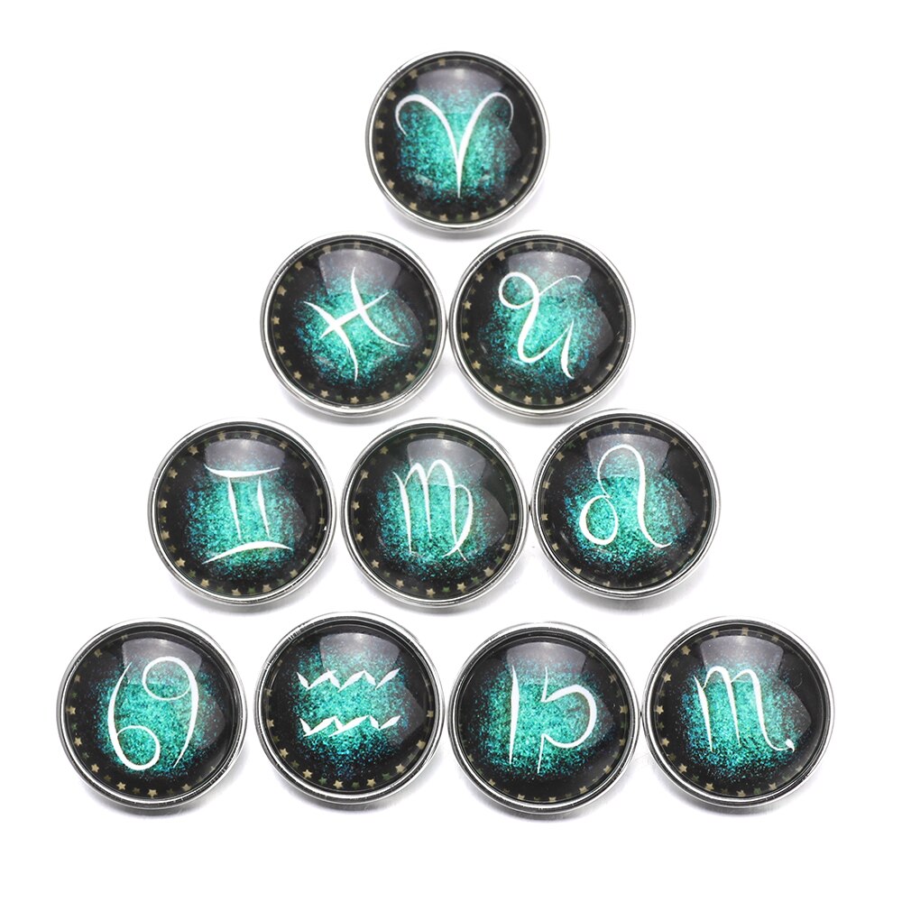 Botones a presión de cristal de 18mm, Horóscopo de joyería, Series, broches de cristal, compatible con Xinnver, joyería, ZB353, 10 piezas